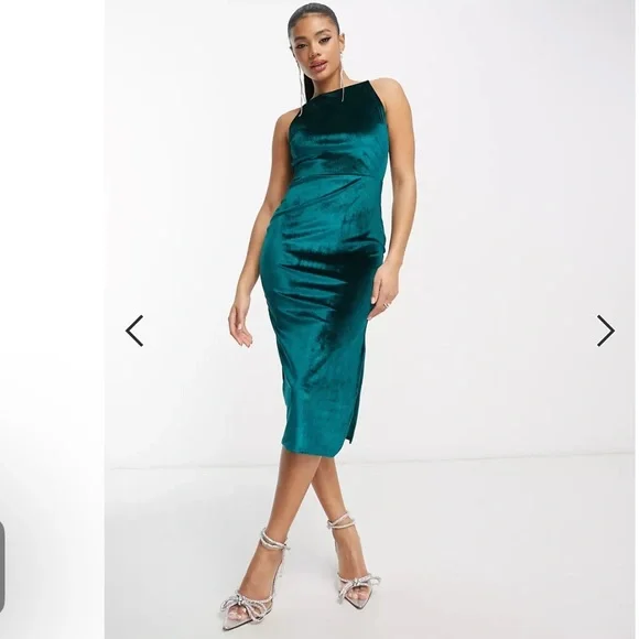 Vesper Dresses | Vesper Velvet Midi Dress In Emerald Green | Color: Blue/Green | Size: 6 | Kostakoe's Closet